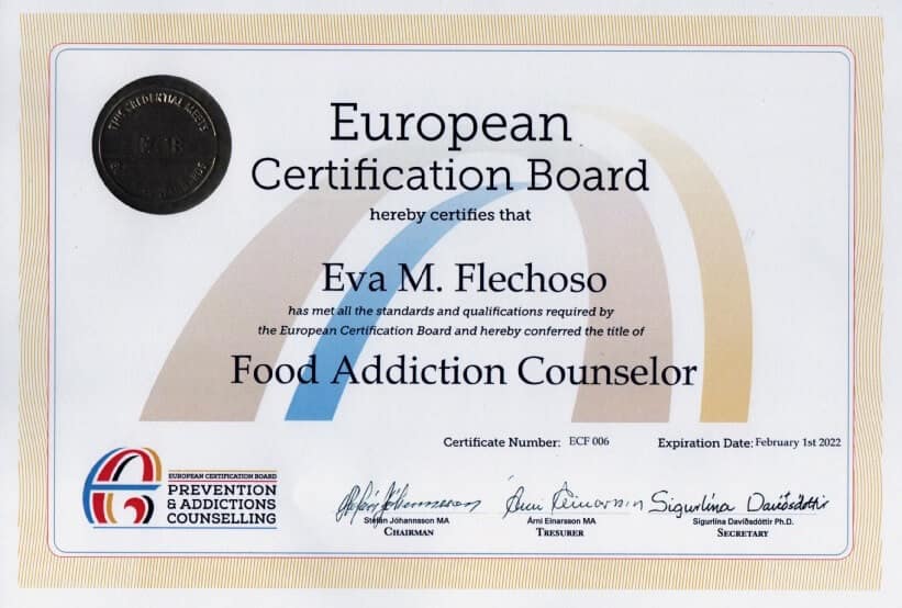 Especialista certificado en adicción a la comida